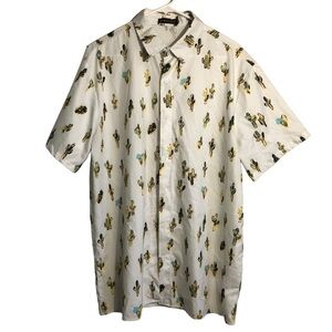 Uomoz Men’s Modern Cactus Print Short Sleeve Button Down Shirt Size XLarge